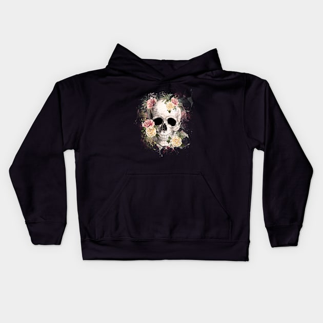 Sage Tribe Skull With roses Kids Hoodie by Collagedream